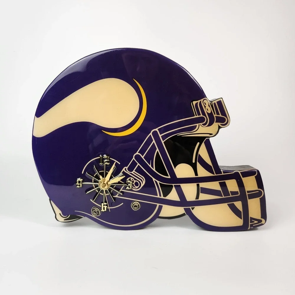 Minnesota Vikings NFL Football Helmet Wall Clock Purple Gold Glossy Sports Decor